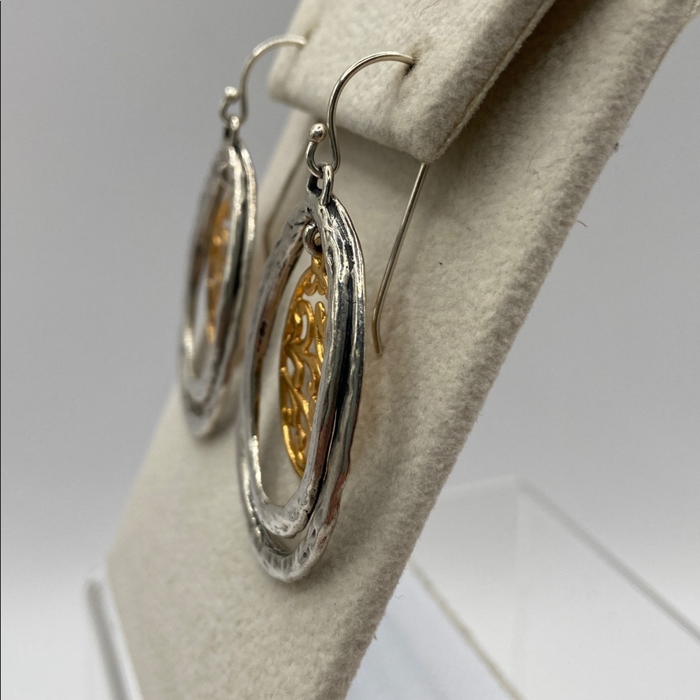 Or Paz Sterling Silver Two-Tone Teardrop Dangle Drop Earrings Pierced - Picture 2 of 10